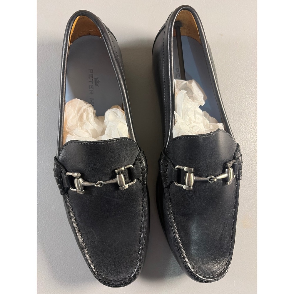 Peter Millar Bit Loafers Mens Size 7 Black Leather Driving Moccasins Slip On